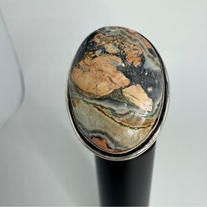 Maligano natural gemstone ring silver overlay stamp 925 size 9 hand made